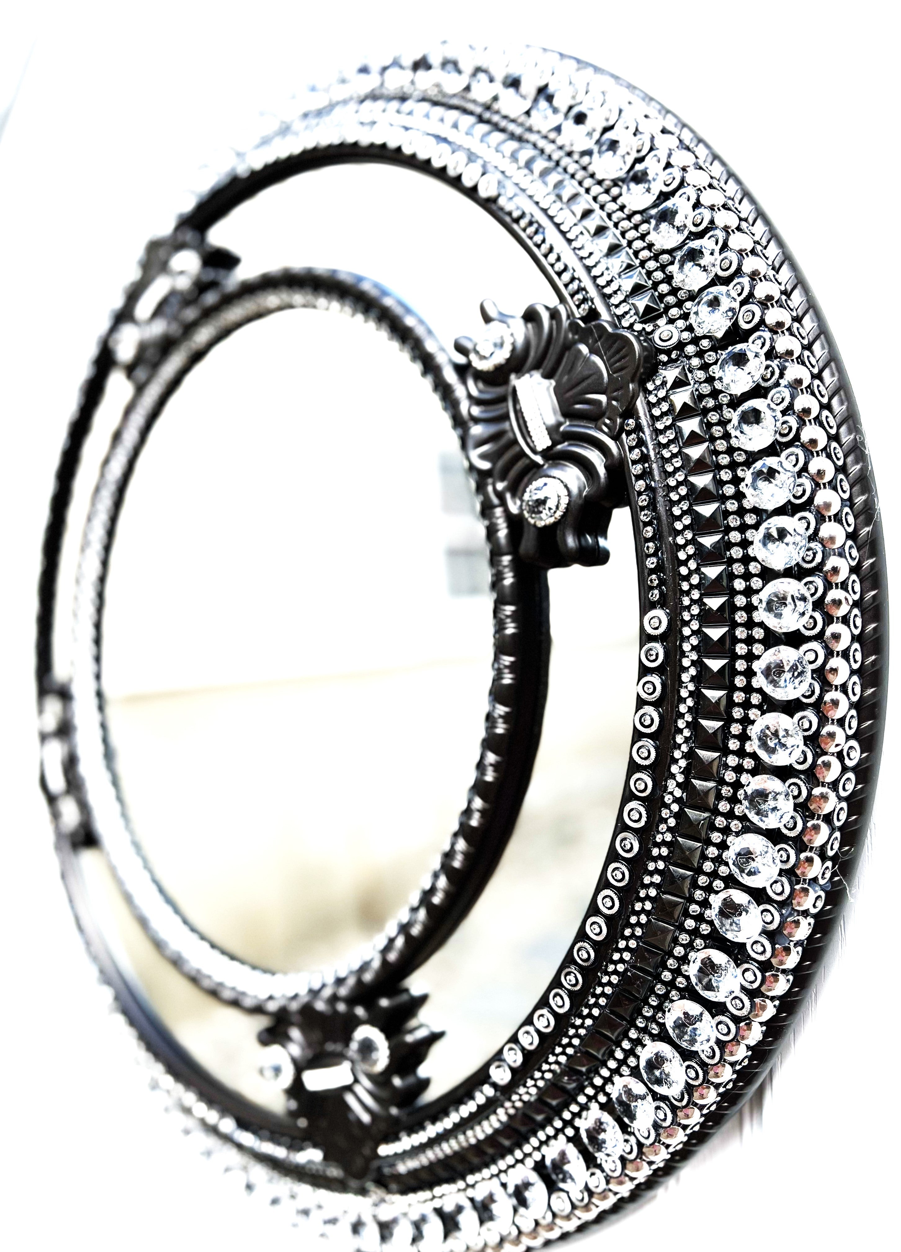 Wall Mirror In Bronze With Crystal Embellishment - 27 X 20