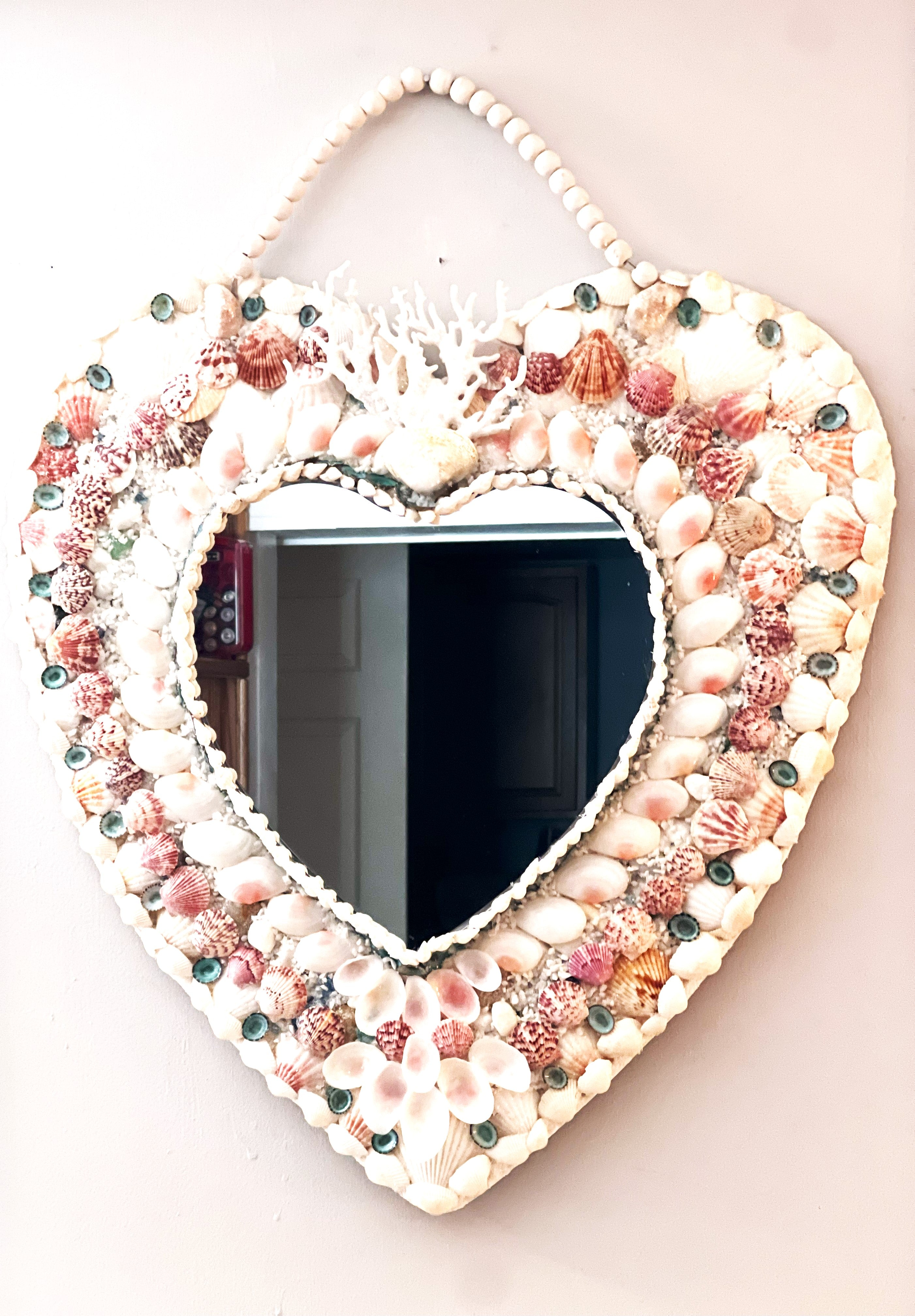 Heart SeaShell Mirror-24" L X 22" W X 12" Heart Mirror