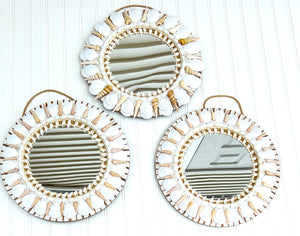 Seashell Mirror, Set of 3- 14 Inch Round With 8 " Mirror