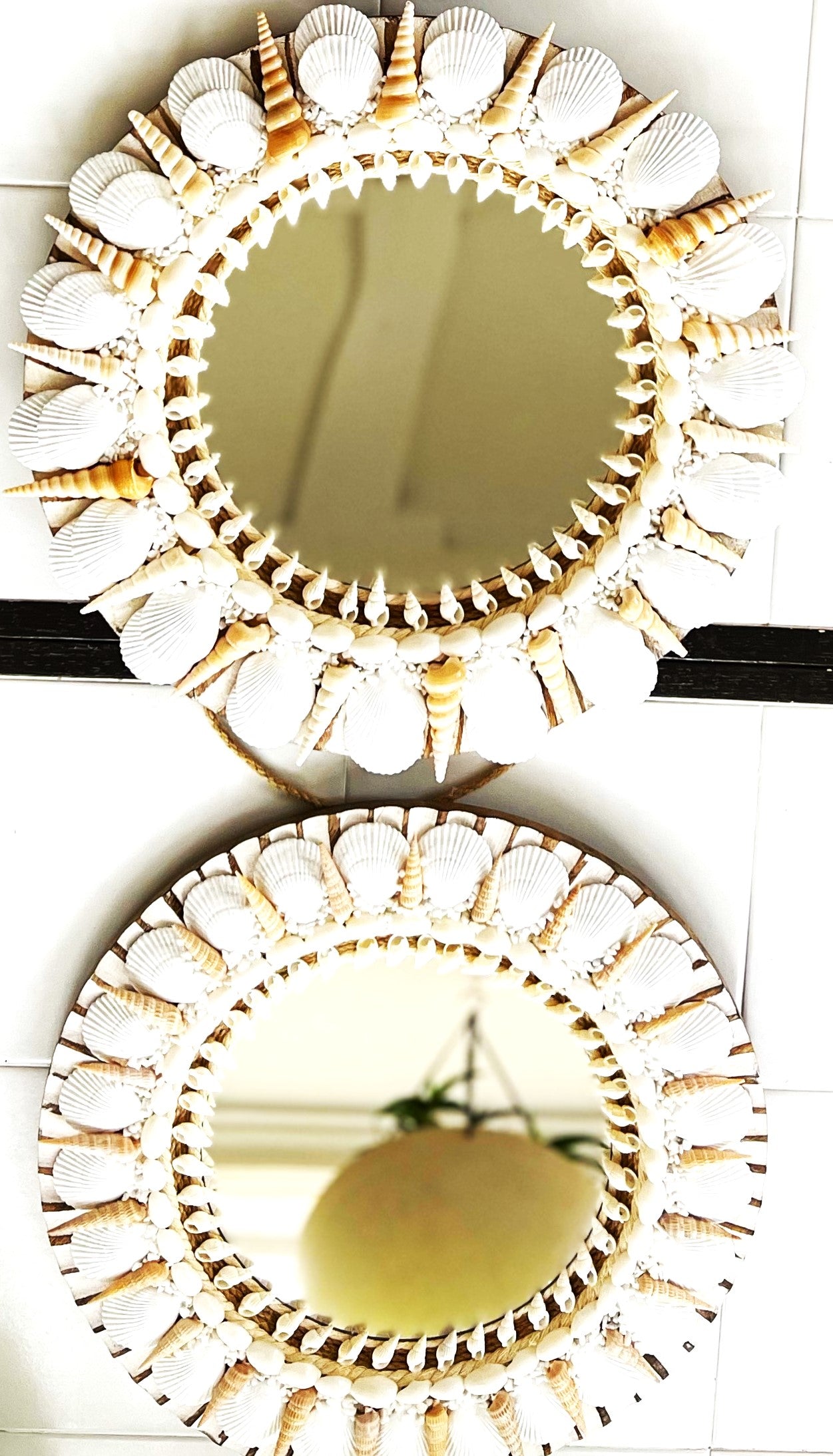 Seashell Mirror, Set of 3- 14 Inch Round With 8 " Mirror