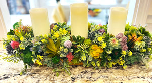 Succulent Glow- Tri-Candle Centerpiece- Home Decor 30" Long X 11" Wide