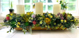 Succulent Glow- Tri-Candle Centerpiece- Home Decor 30" Long X 11" Wide