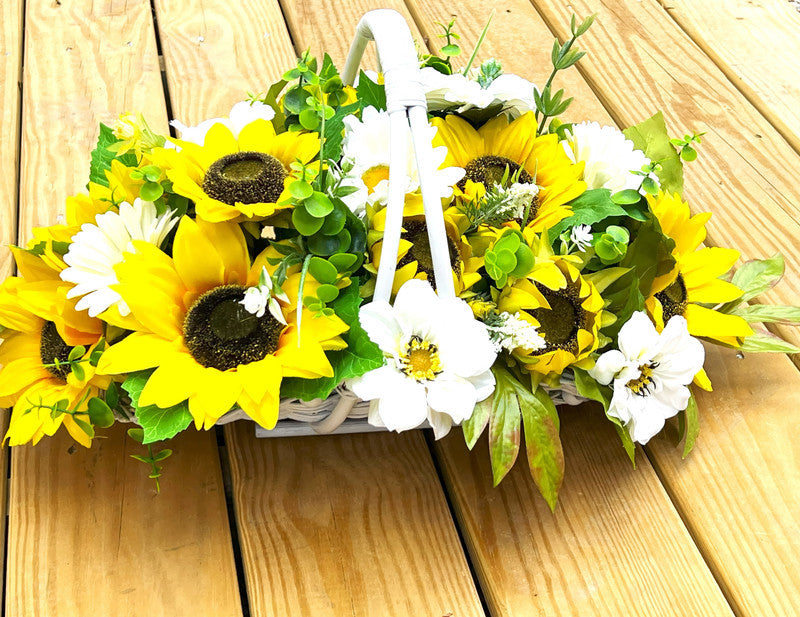 Sunflower CenterPiece-Wicker Basket- Home Decor- 24" L X14" WX 11" H