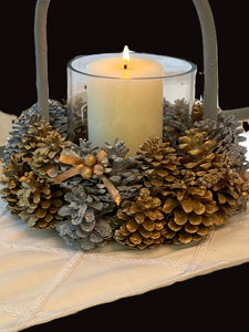 Pine Cones Basket Centerpiece-Wood Basket - 10" X 10"