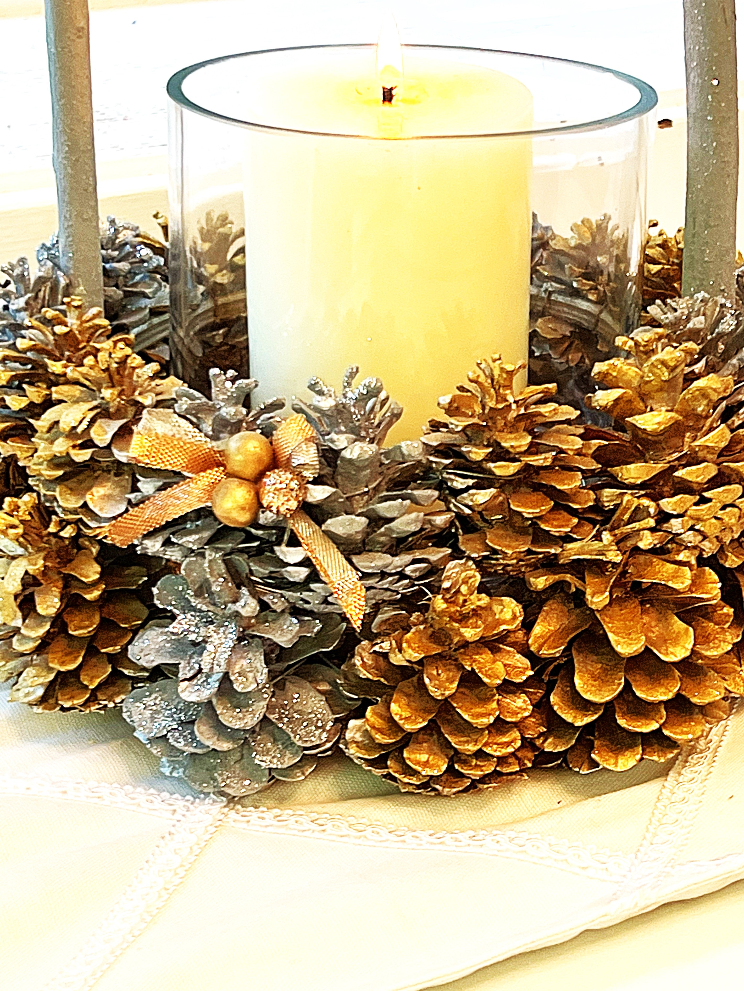 Pine Cones Basket Centerpiece-Wood Basket - 10" X 10"