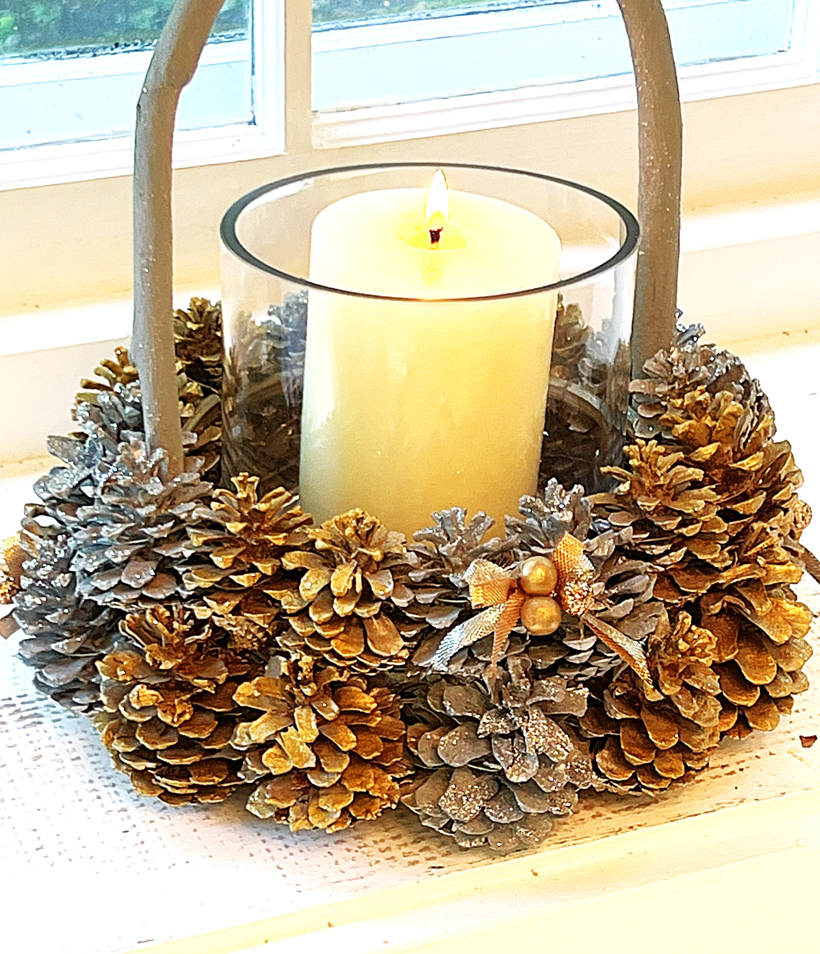 Pine Cones Basket Centerpiece-Wood Basket - 10" X 10"