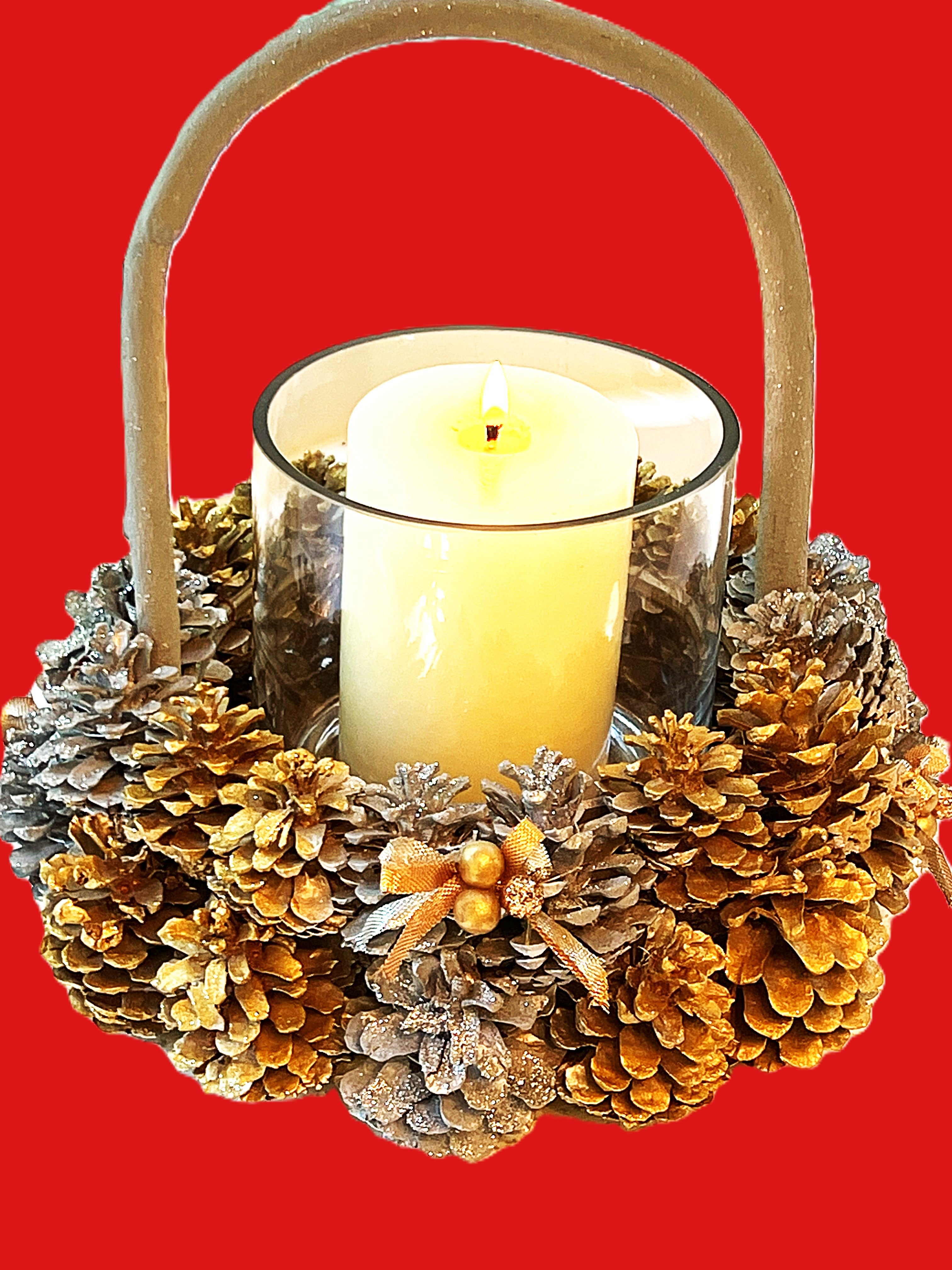 Pine Cones Basket Centerpiece-Wood Basket - 10" X 10"