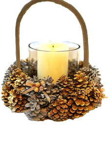Pine Cones Basket Centerpiece-Wood Basket - 10" X 10"