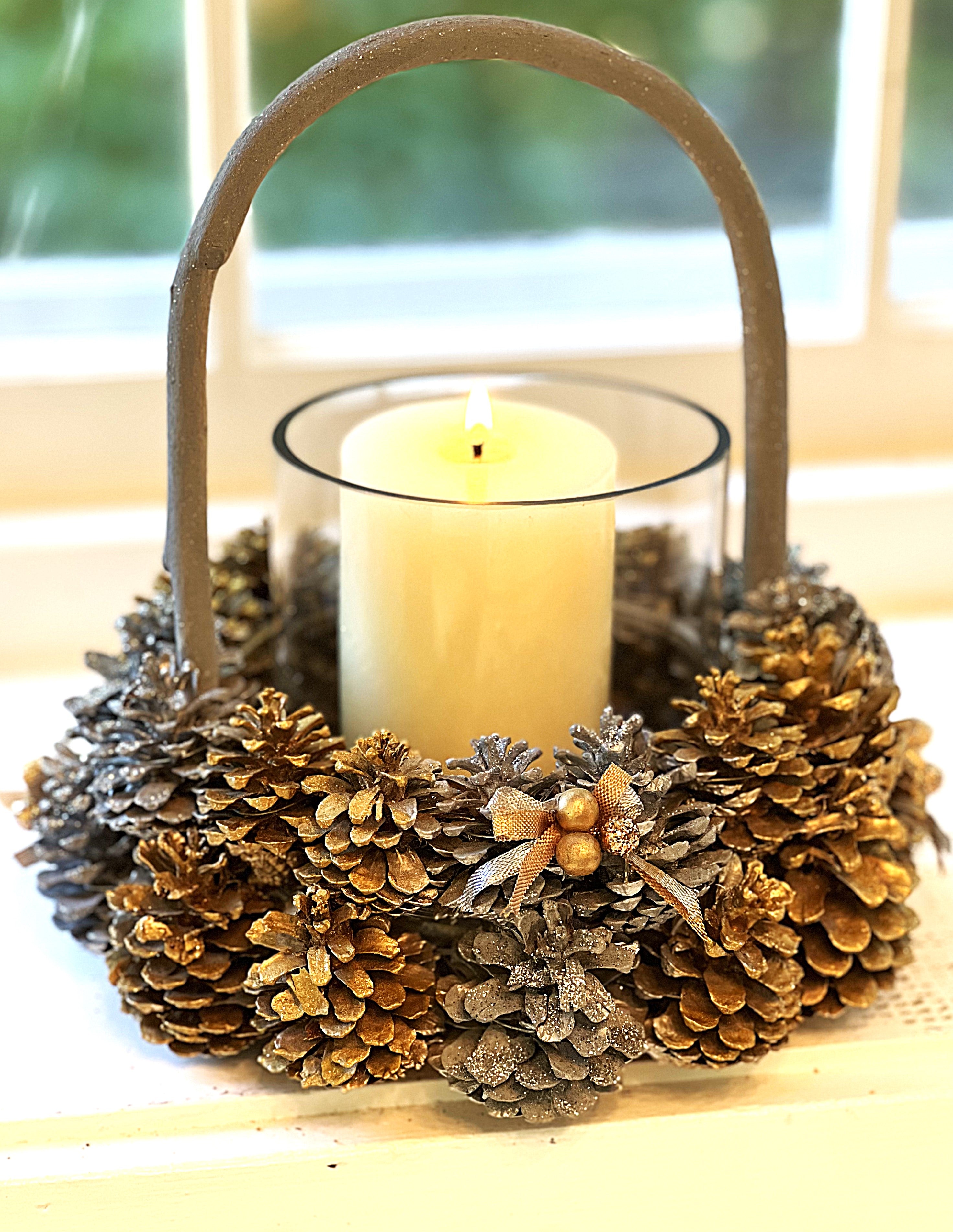 Pine Cones Basket Centerpiece-Wood Basket - 10" X 10"