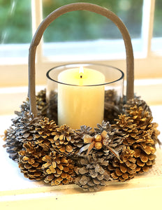 Pine Cones Basket Centerpiece-Wood Basket - 10" X 10"