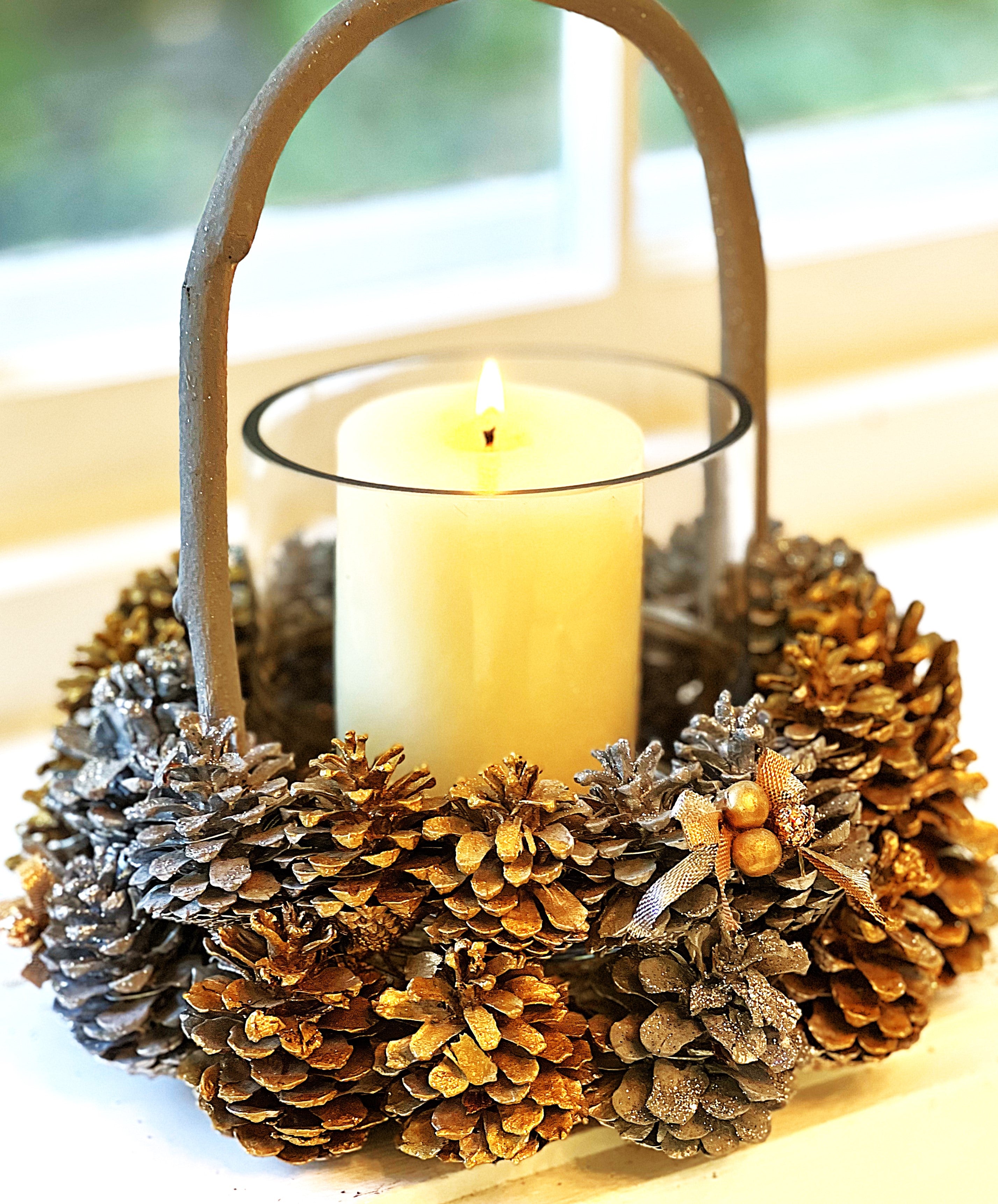 Pine Cones Basket Centerpiece-Wood Basket - 10" X 10"
