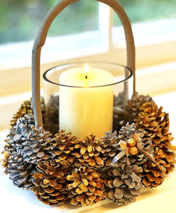 Pine Cones Basket Centerpiece-Wood Basket - 10" X 10"