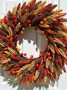 Faux Heather Sprigs/Pomegranates Fall Harvest Wreath 30 Inches Diameter