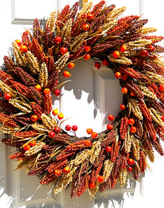 Faux Heather Sprigs/Pomegranates Fall Harvest Wreath 30 Inches Diameter