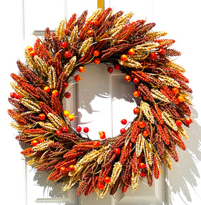 Faux Heather Sprigs/Pomegranates Fall Harvest Wreath 30 Inches Diameter