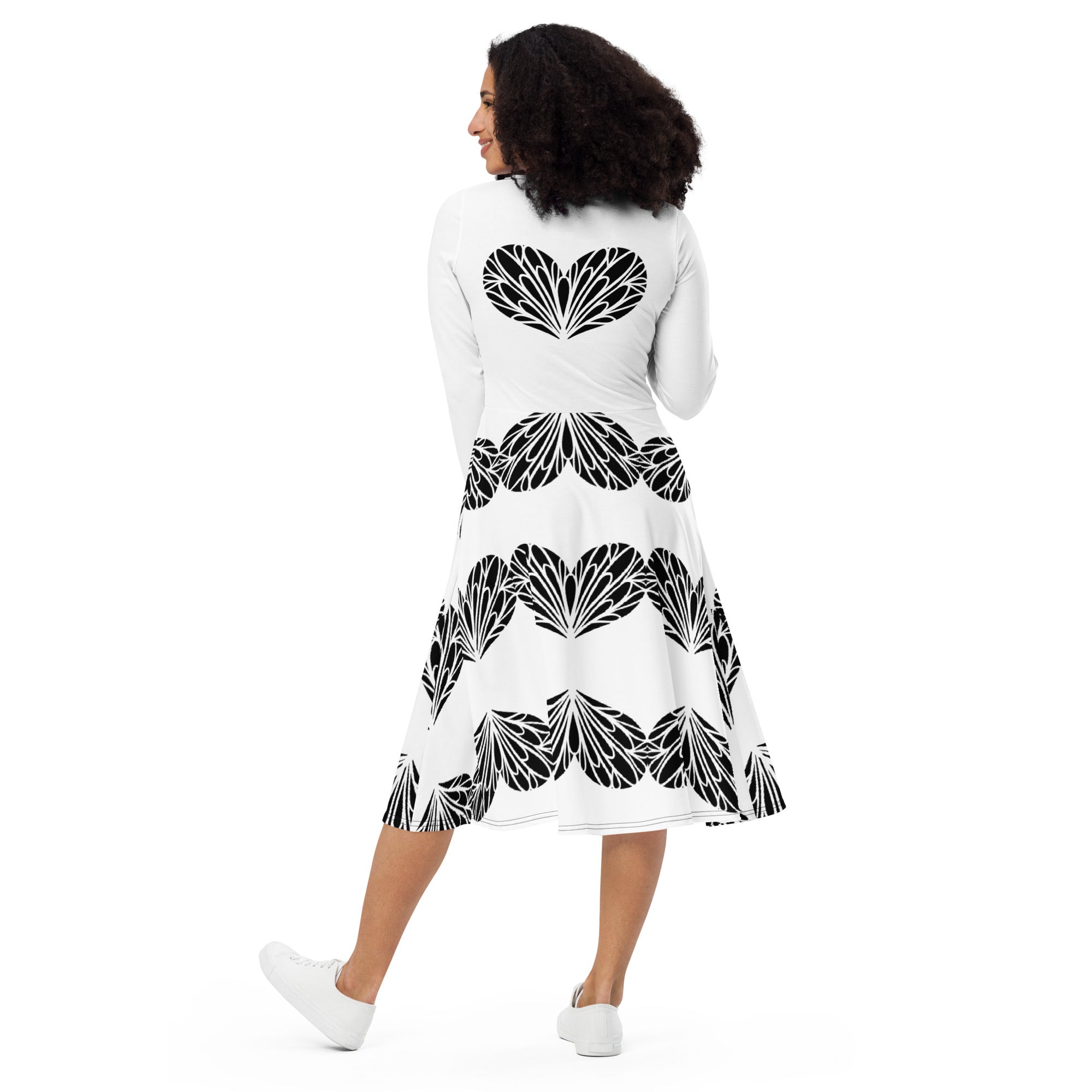 Dress, party dress, Evening Dress- Heart Designed- All-over print long sleeve mid dress