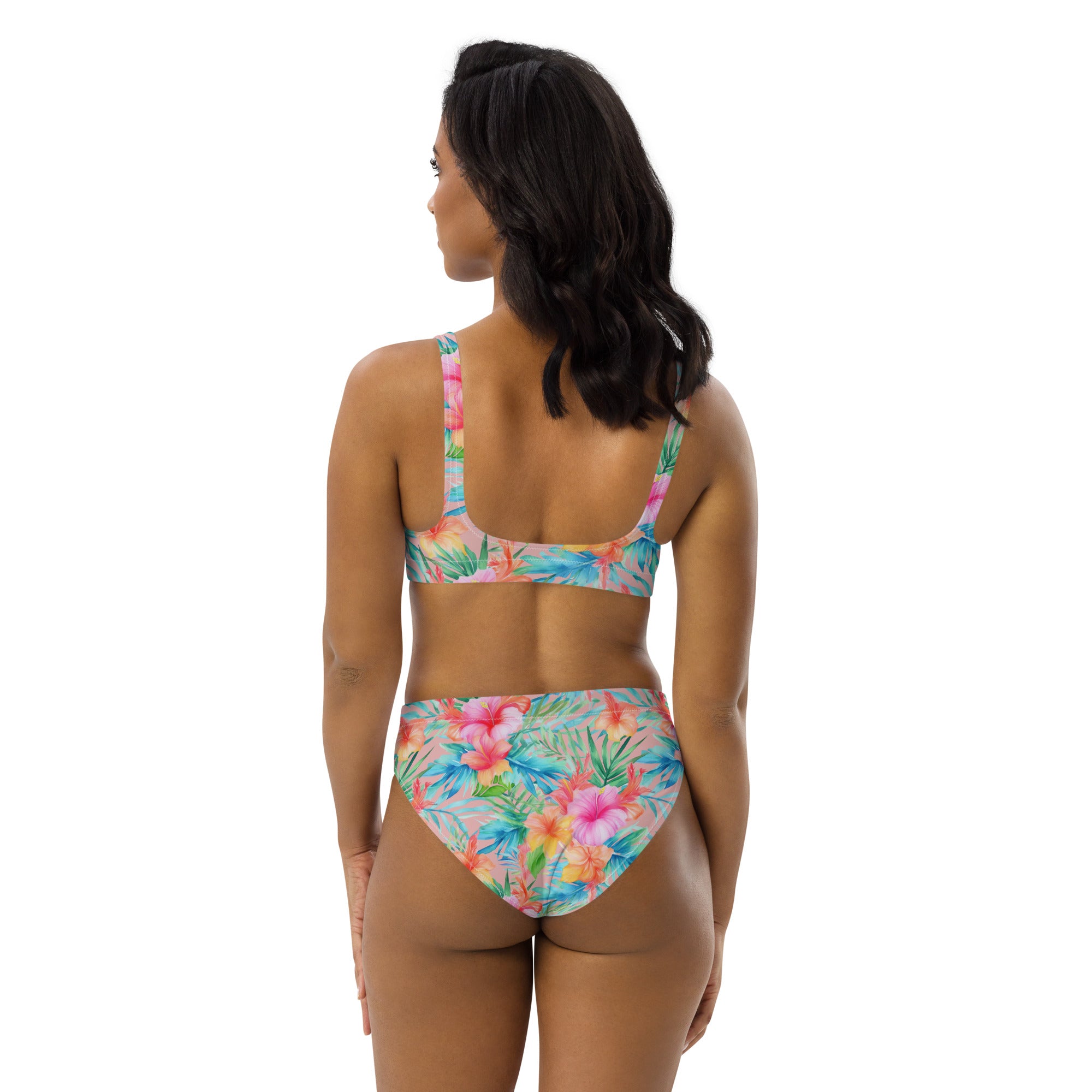 Recycled high-waisted bikini. travel bathing suit