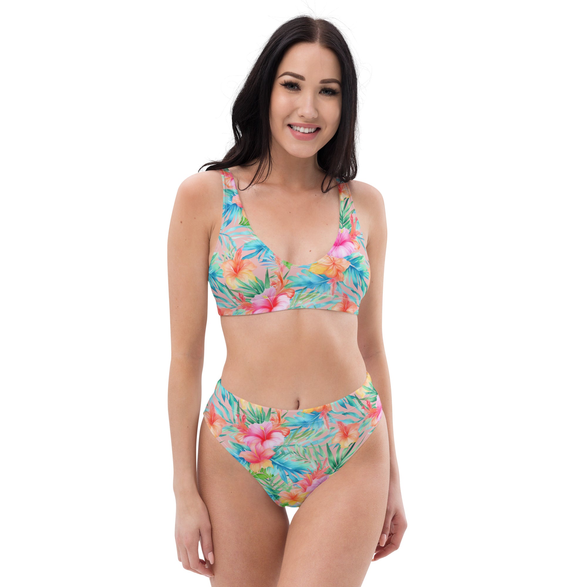 Recycled high-waisted bikini. travel bathing suit