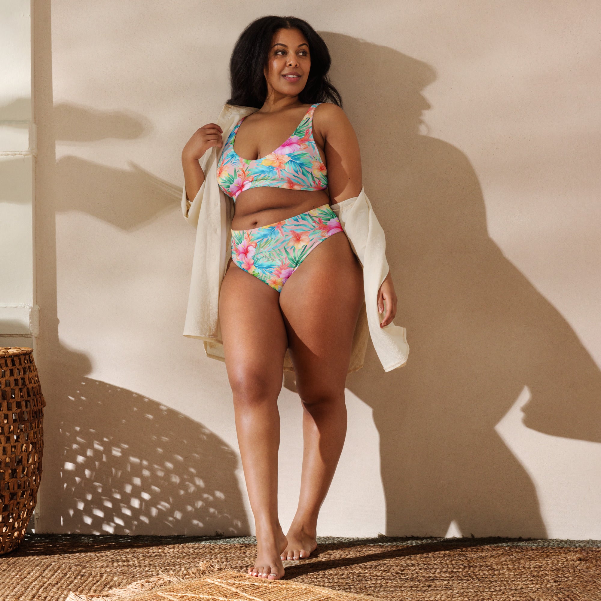 Recycled high-waisted bikini. travel bathing suit