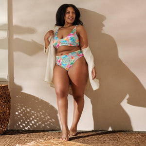 Recycled high-waisted bikini. travel bathing suit