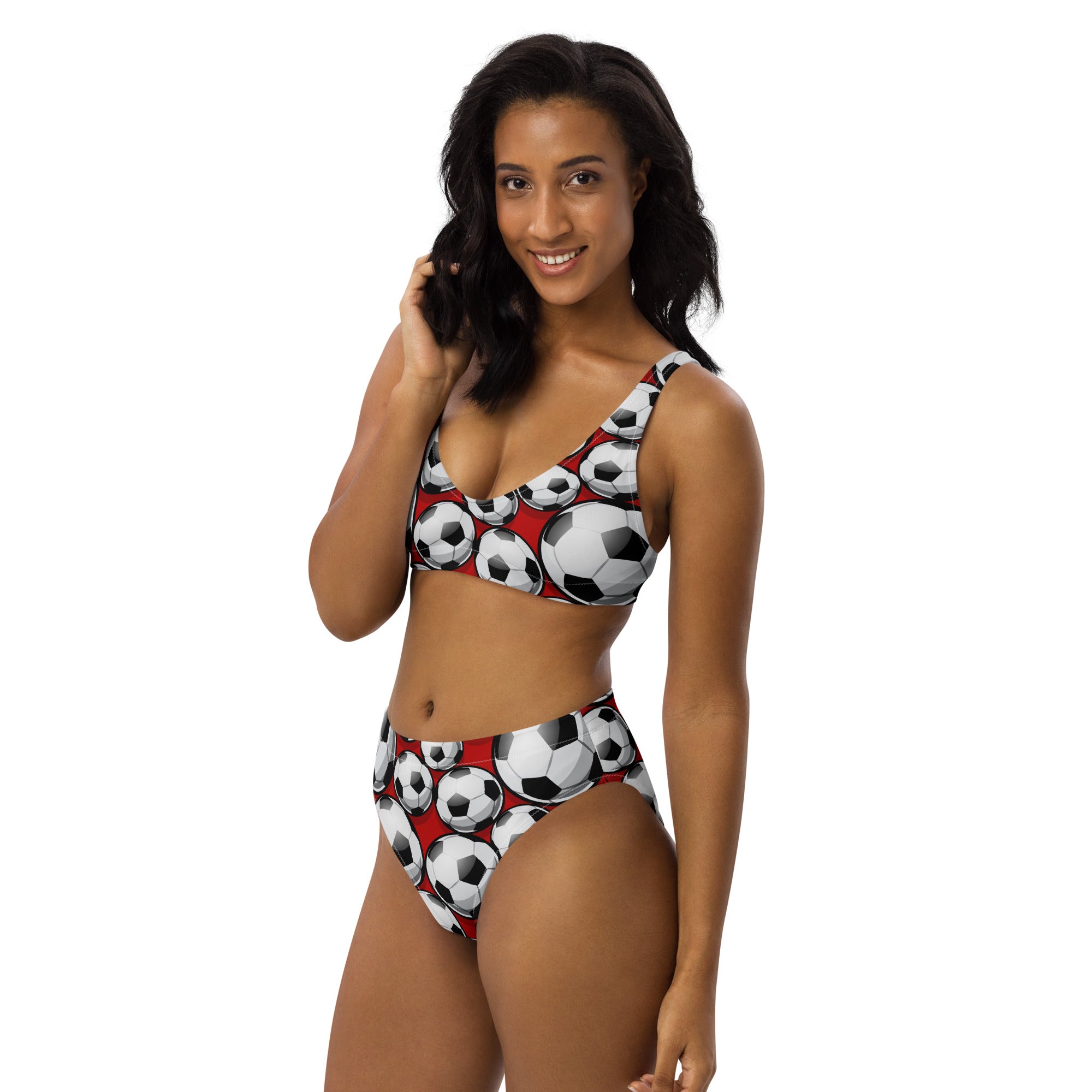 Recycled high-waisted bikini, SOCCER WORLD BIKINI. Back To School, Gift