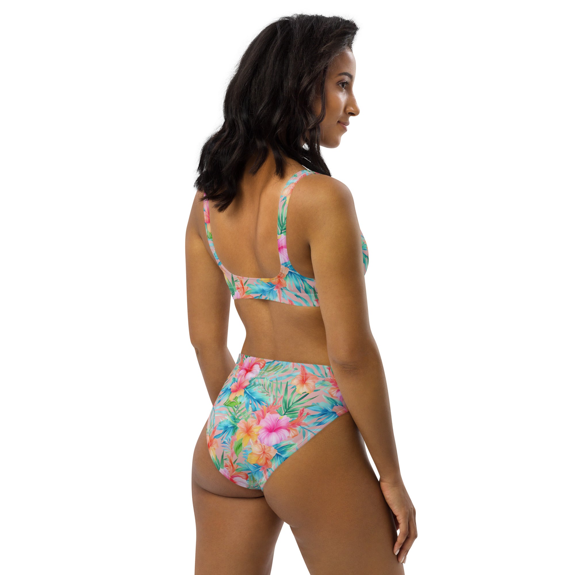 Recycled high-waisted bikini. travel bathing suit