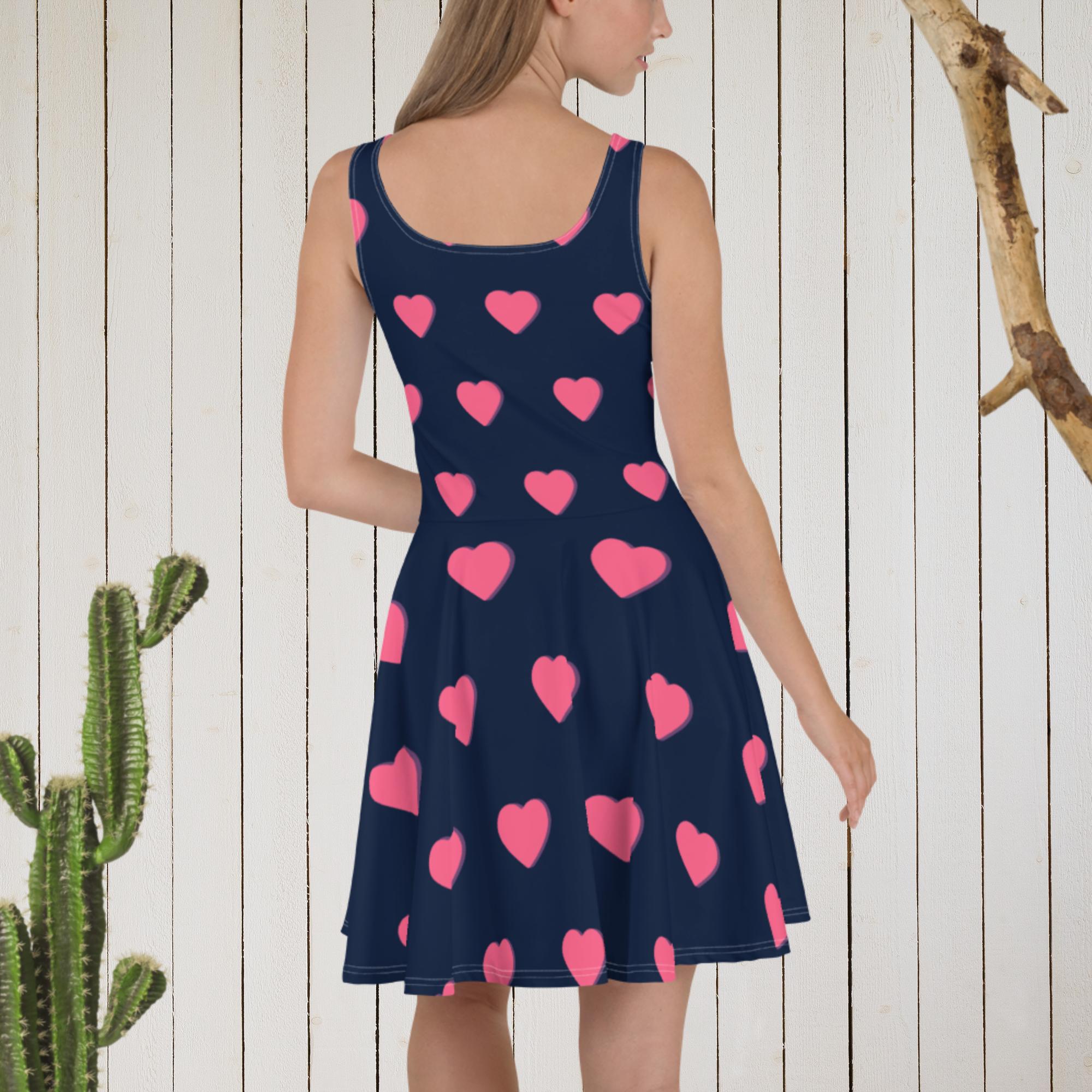 Dress- Skater Dress, heart designed dress, blue/pink dress