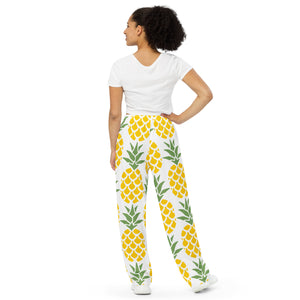 All-over print unisex wide-leg pants, Pineapple pants, Back to School