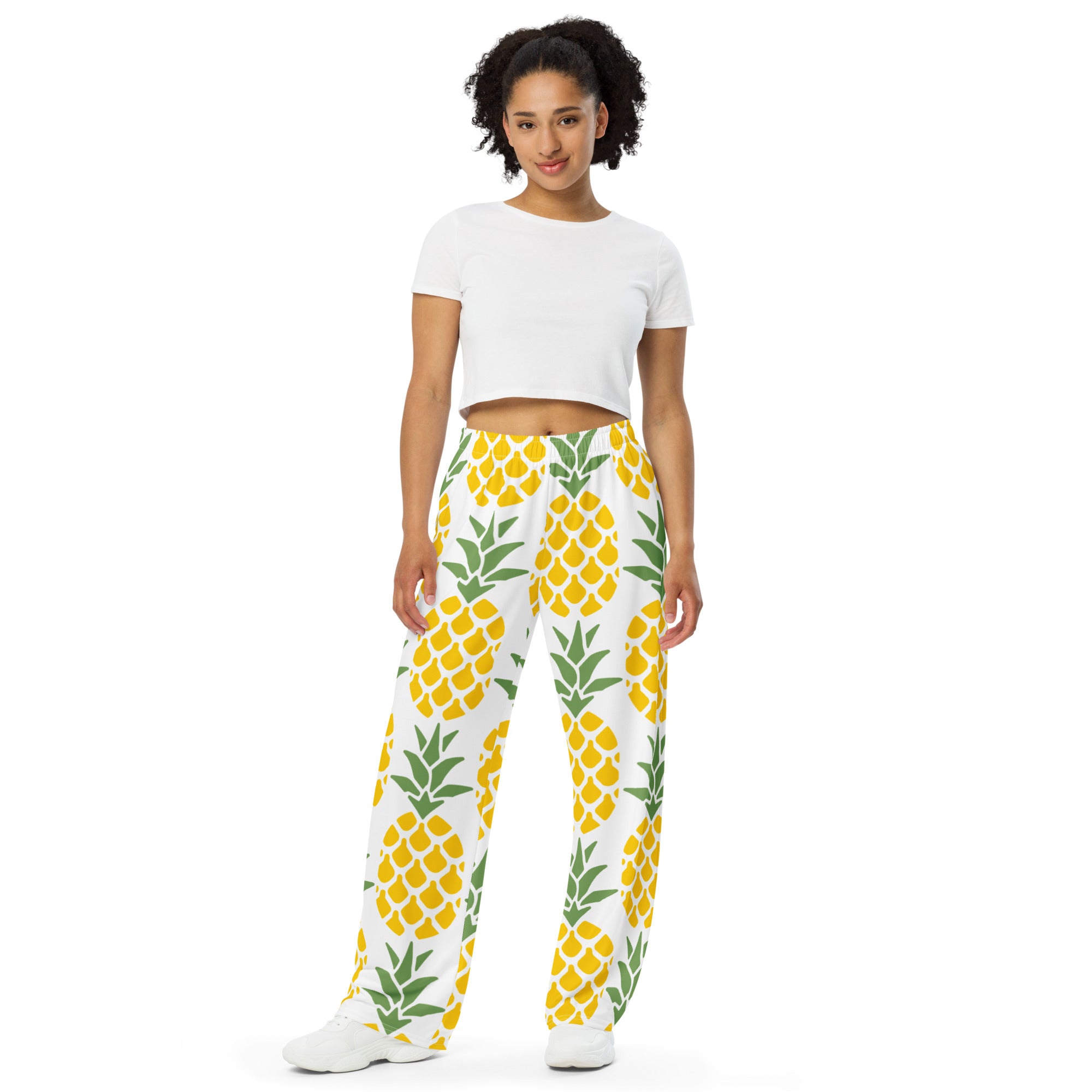 All-over print unisex wide-leg pants, Pineapple pants, Back to School