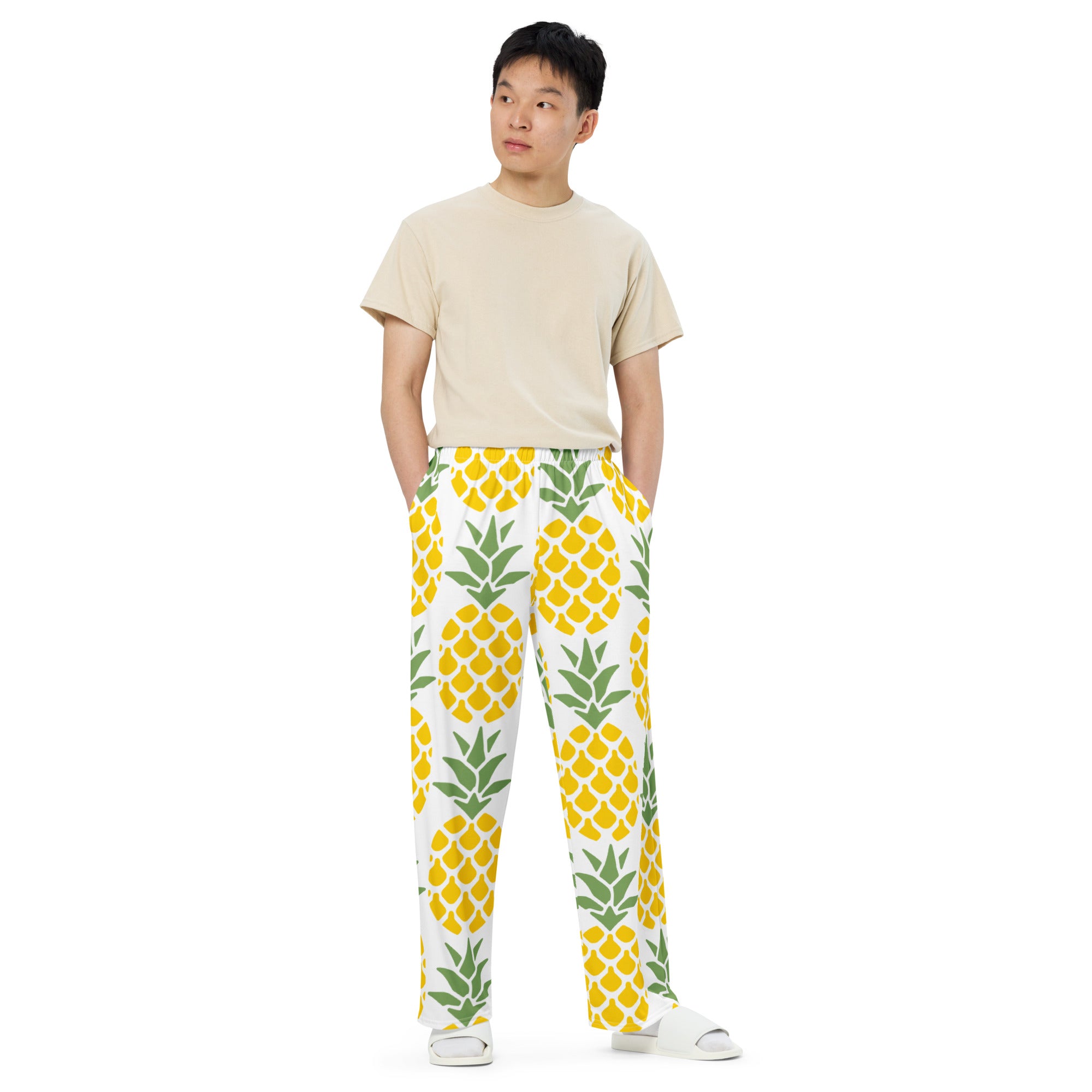 All-over print unisex wide-leg pants, Pineapple pants, Back to School