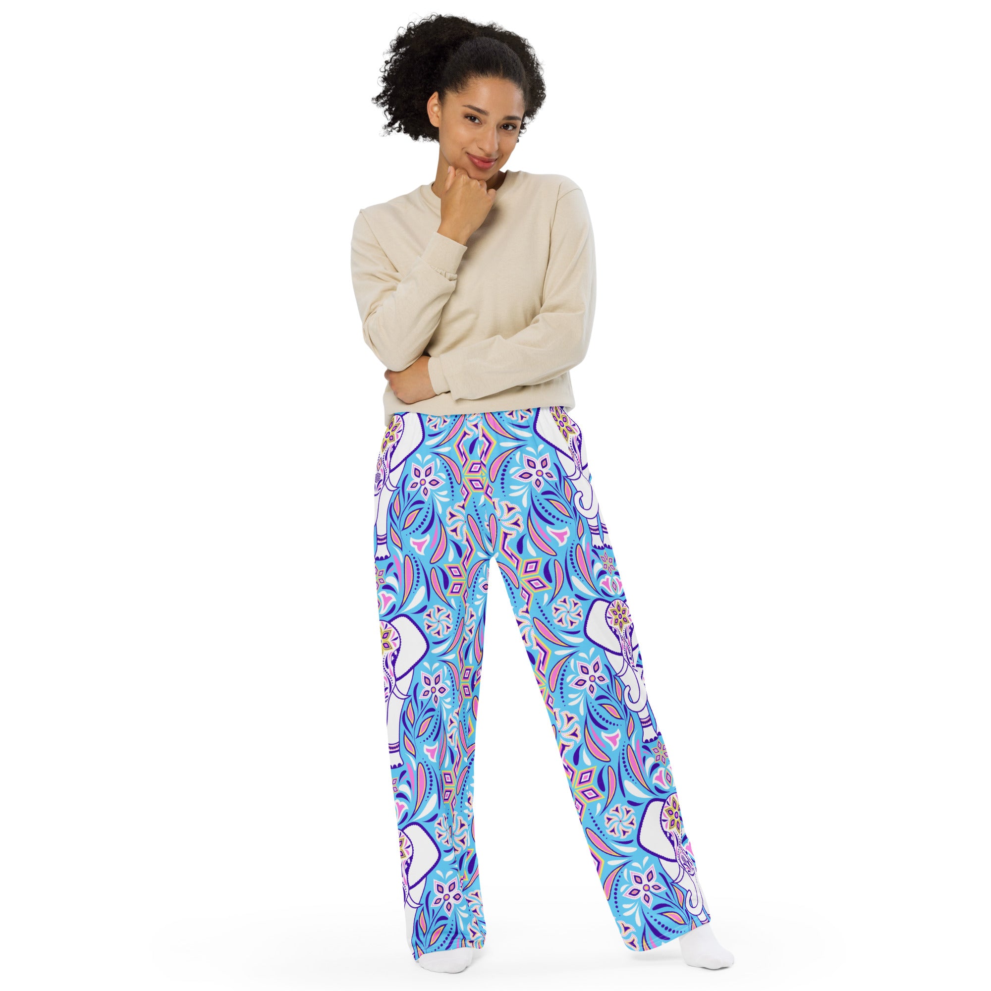 All-over print unisex wide-leg pants Elephant, wide leg, back to school