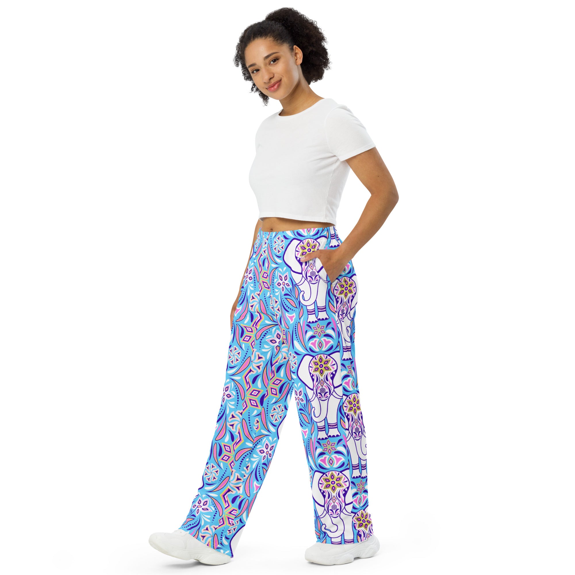 All-over print unisex wide-leg pants Elephant, wide leg, back to school