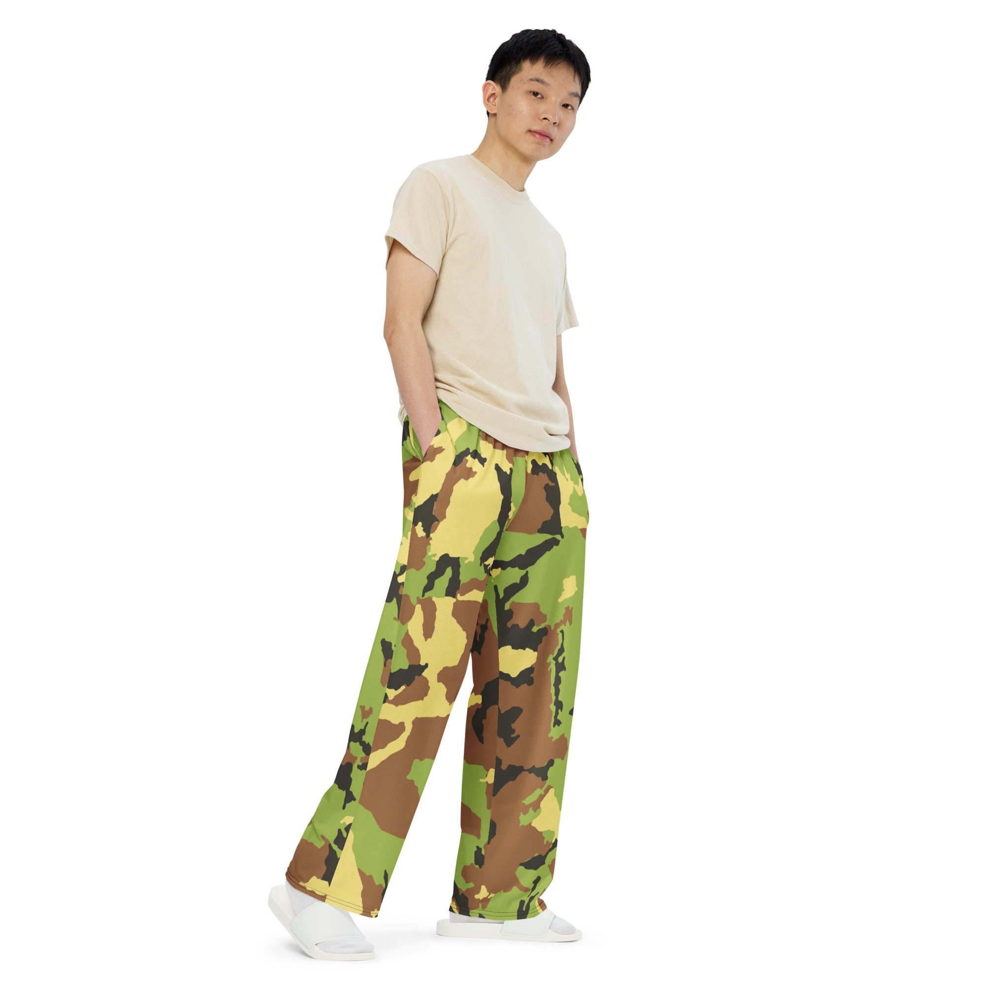 All-over print unisex wide-leg pants, Military Pants, Relaxing Pants, S to 3 XL
