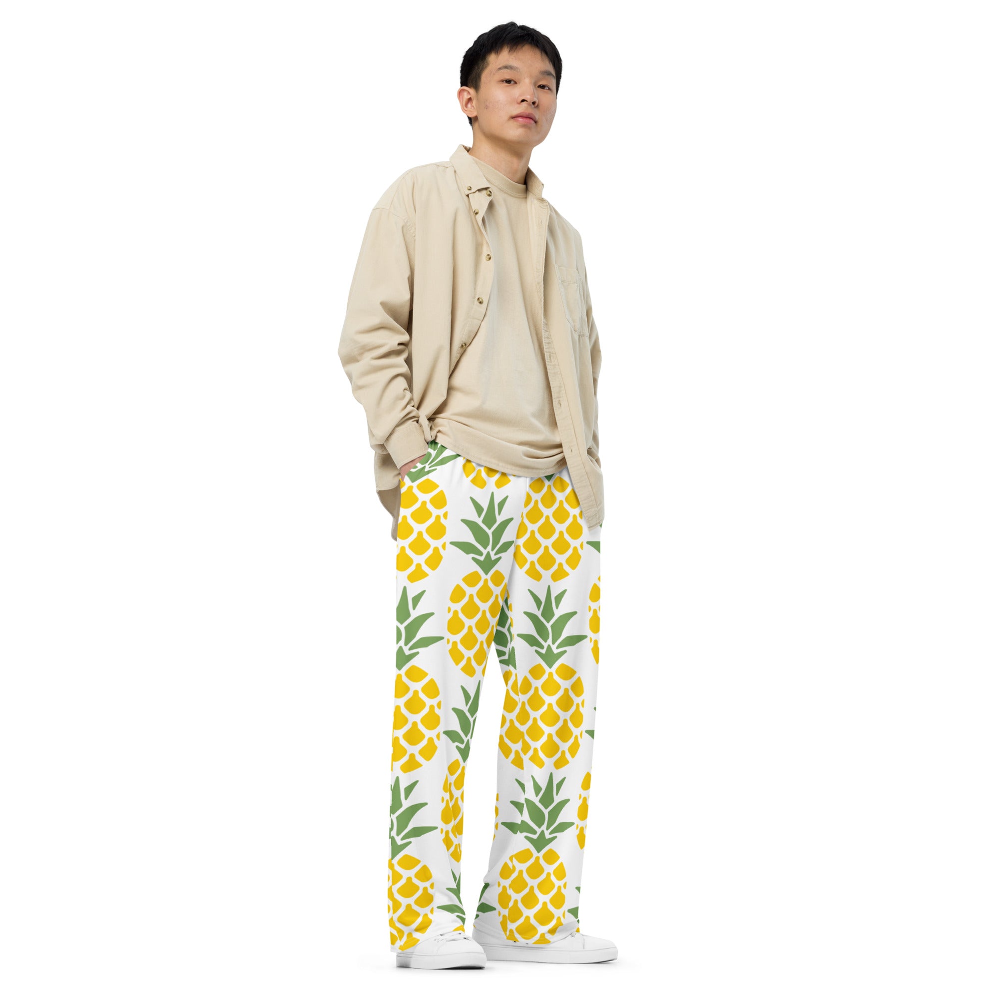 All-over print unisex wide-leg pants, Pineapple pants, Back to School