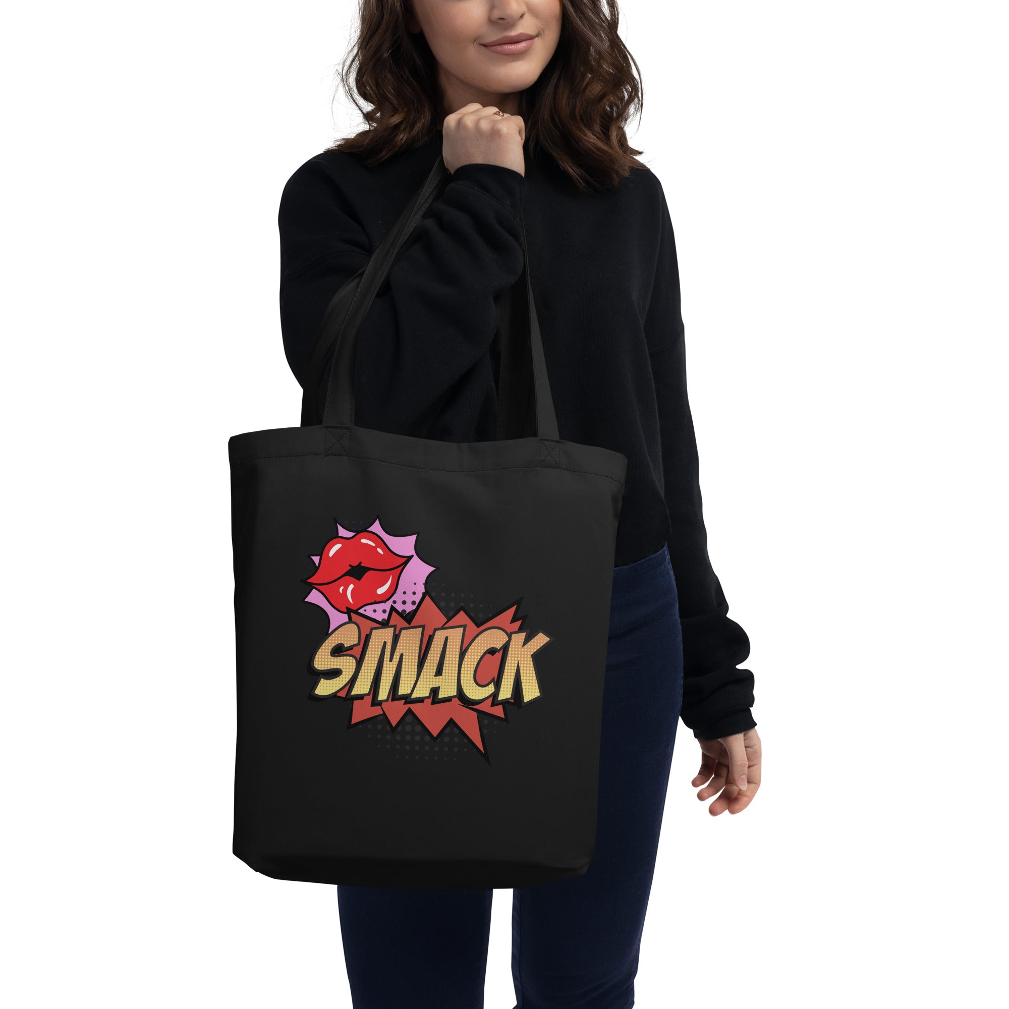 Eco Tote Bag, Smack Kiss Back, School Bag, Gift, Weekend, Travel