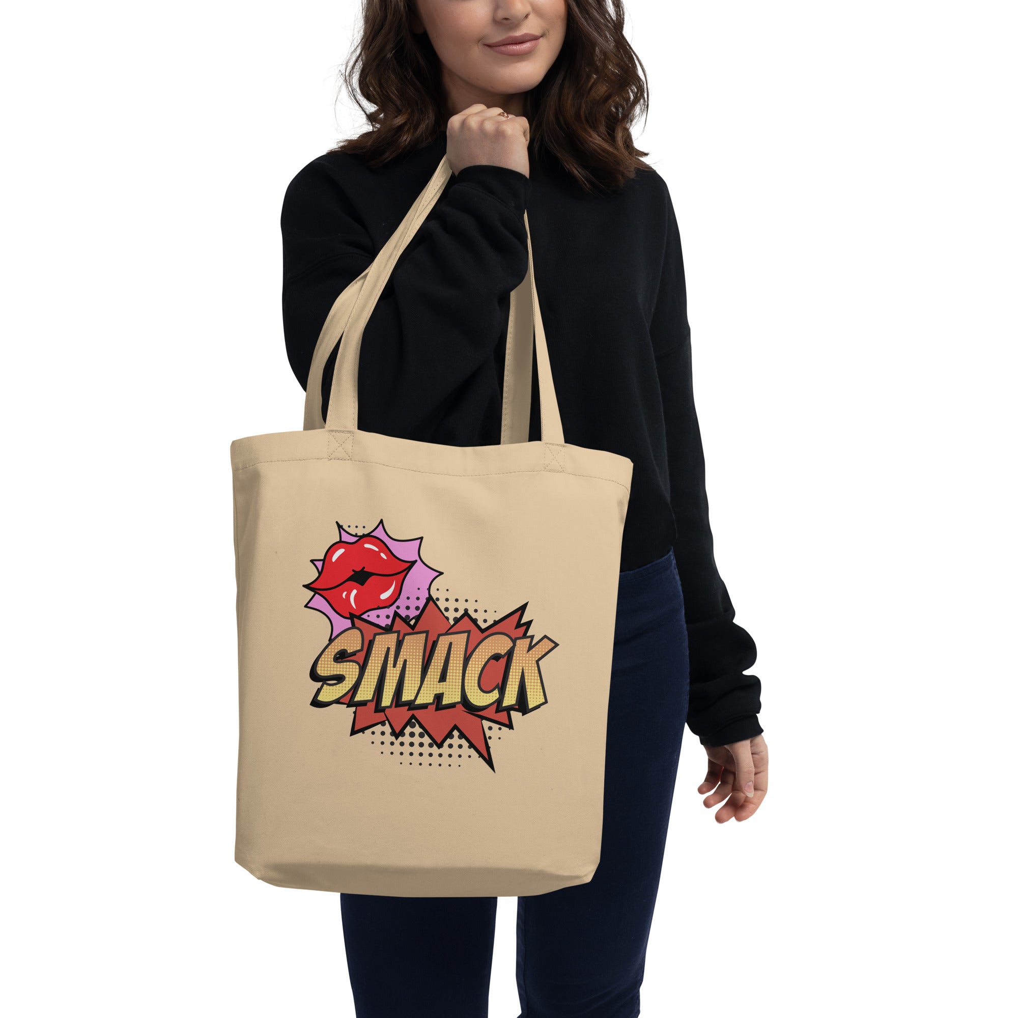 Eco Tote Bag, Smack Kiss Back, School Bag, Gift, Weekend, Travel