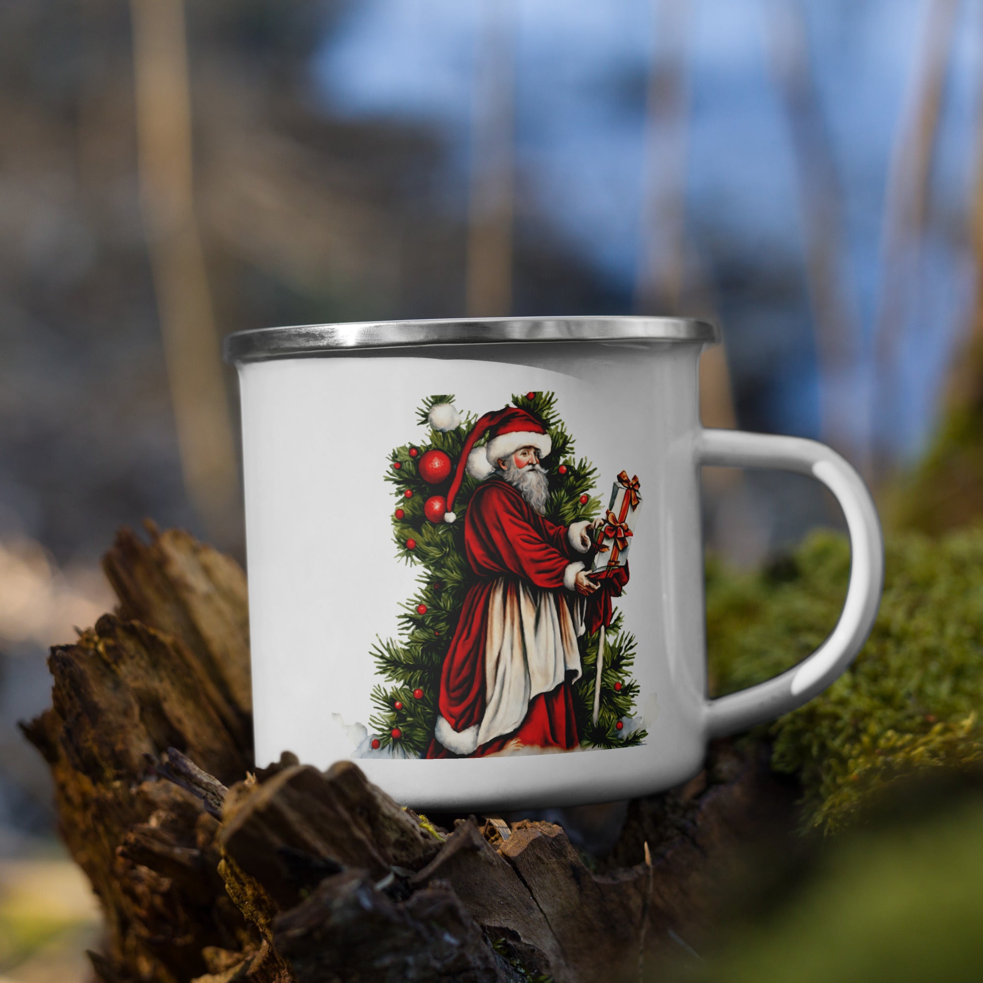 Enamel Mug, Camper Mug-Holiday Cup, Christmas Mug
