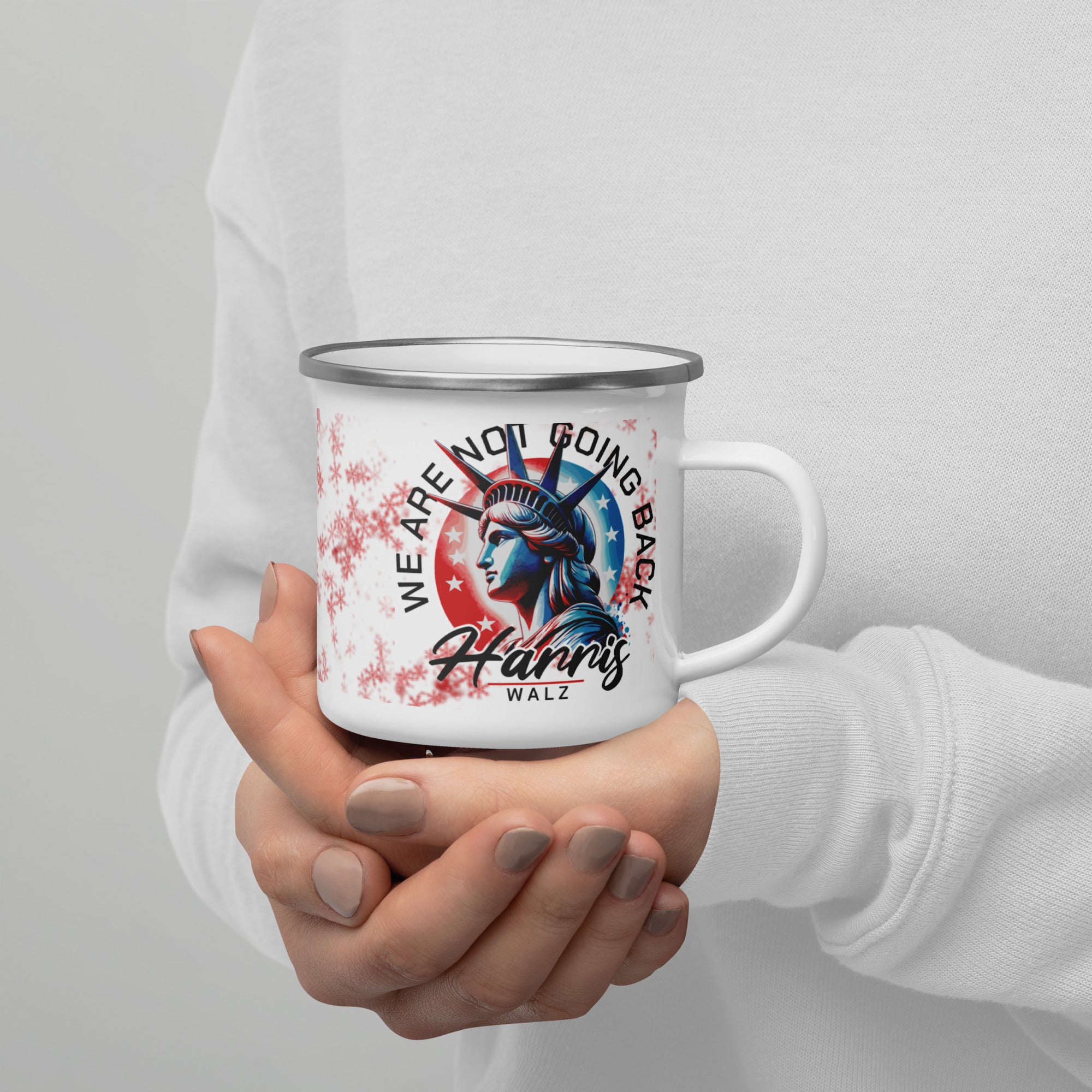Enamel Mug, White/Red mug, Harris/Walz 2024
