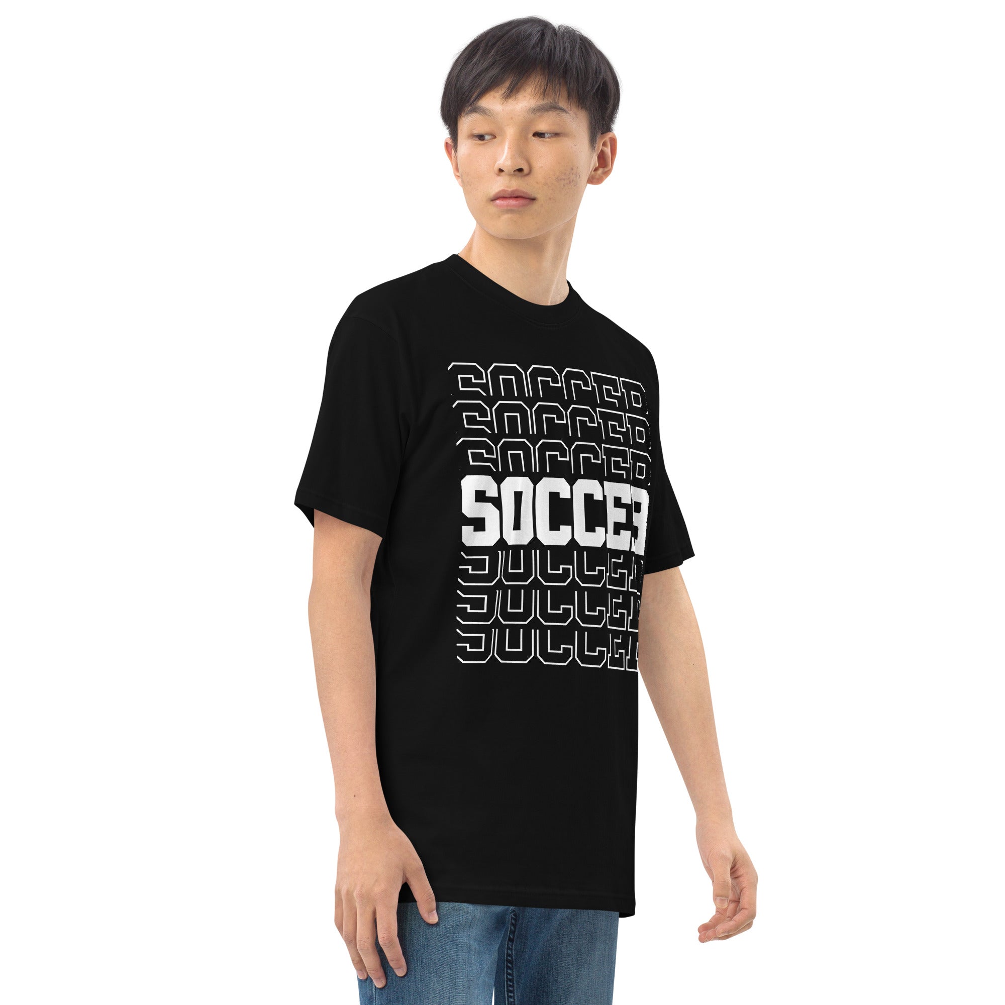 Men’s premium heavyweight tee, Soccer World T Shirt,