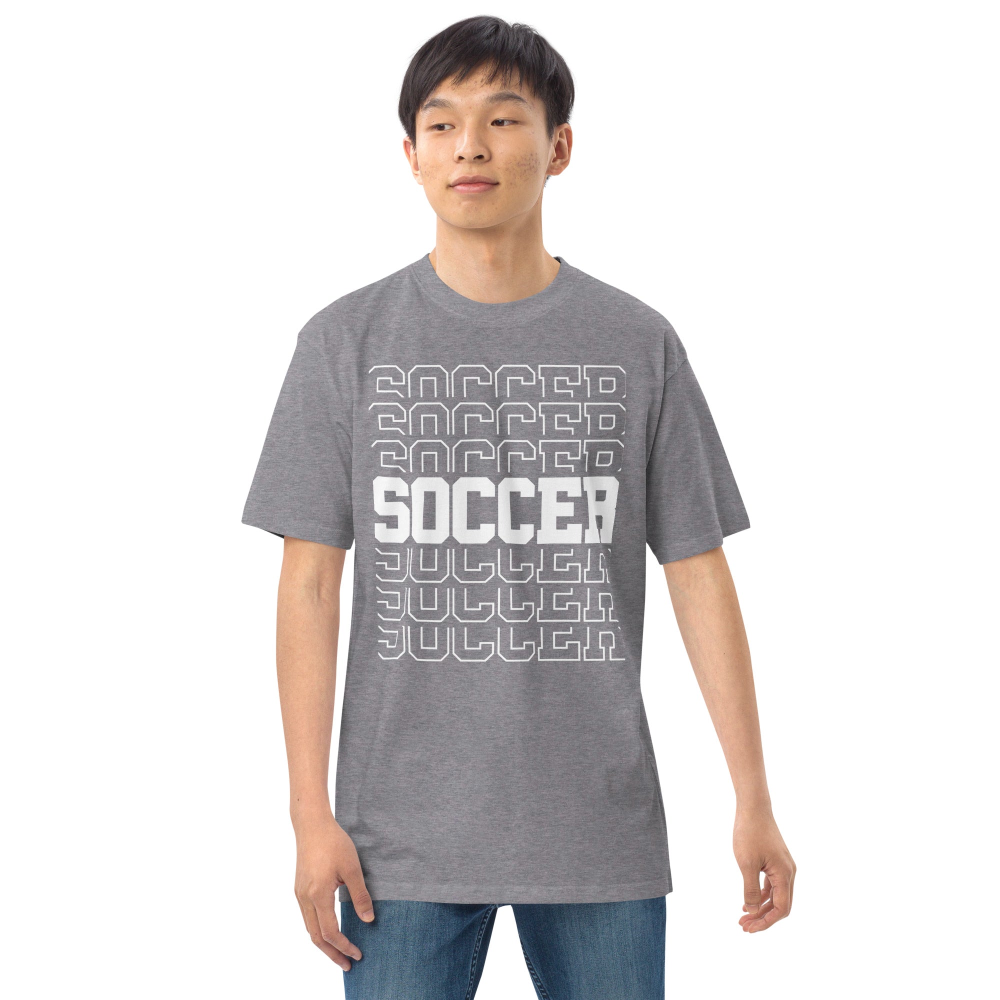 Men’s premium heavyweight tee, Soccer World T Shirt,