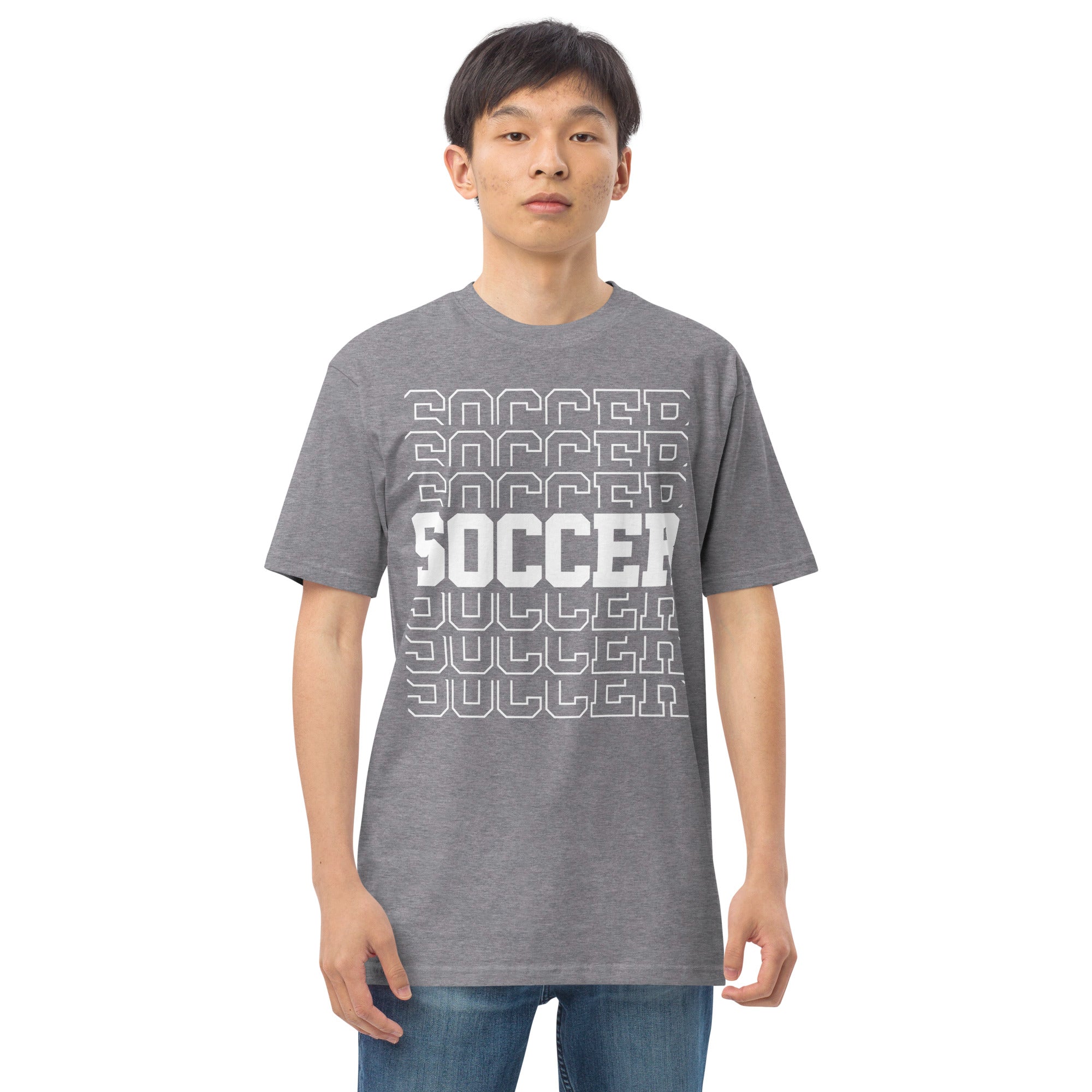 Men’s premium heavyweight tee, Soccer World T Shirt,