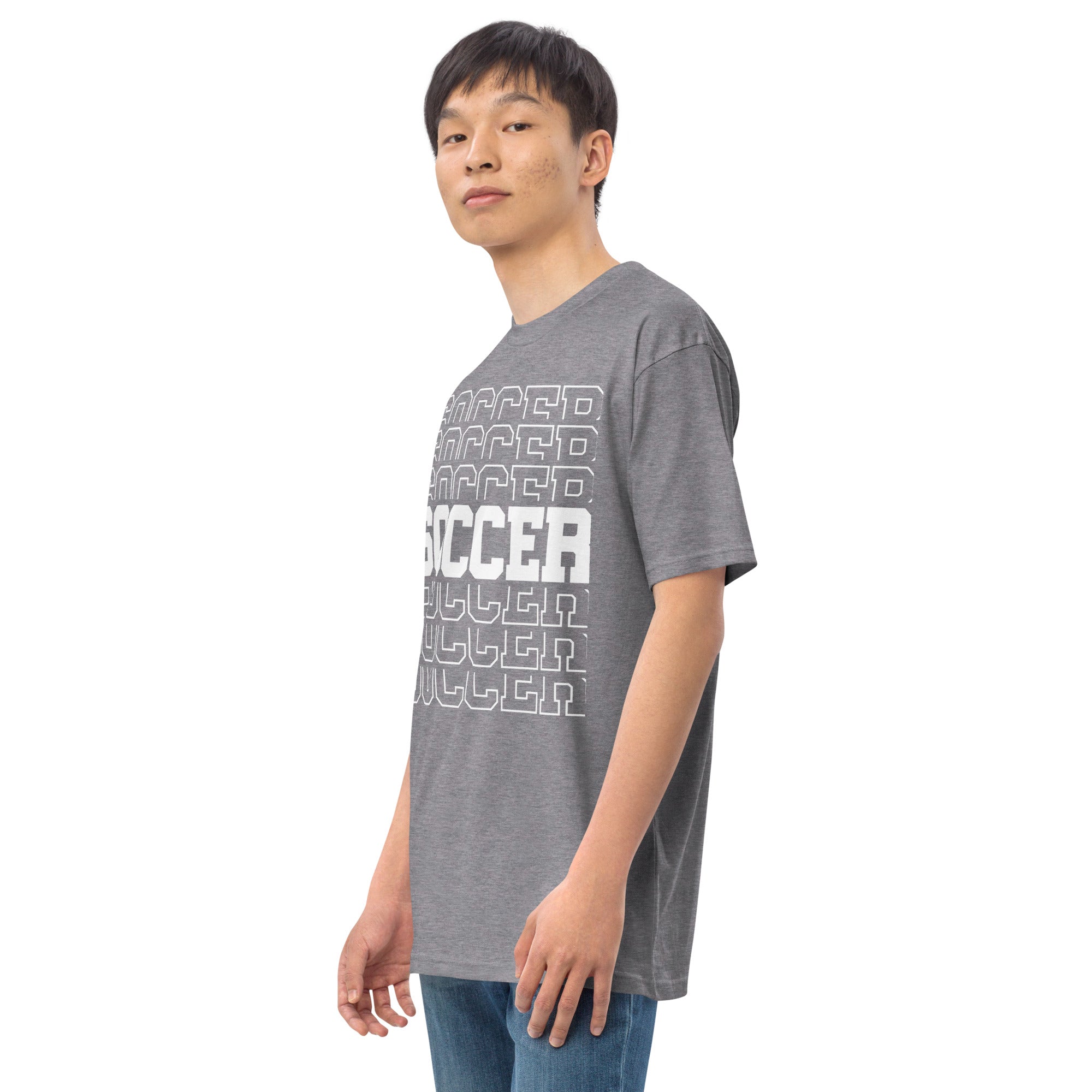 Men’s premium heavyweight tee, Soccer World T Shirt,