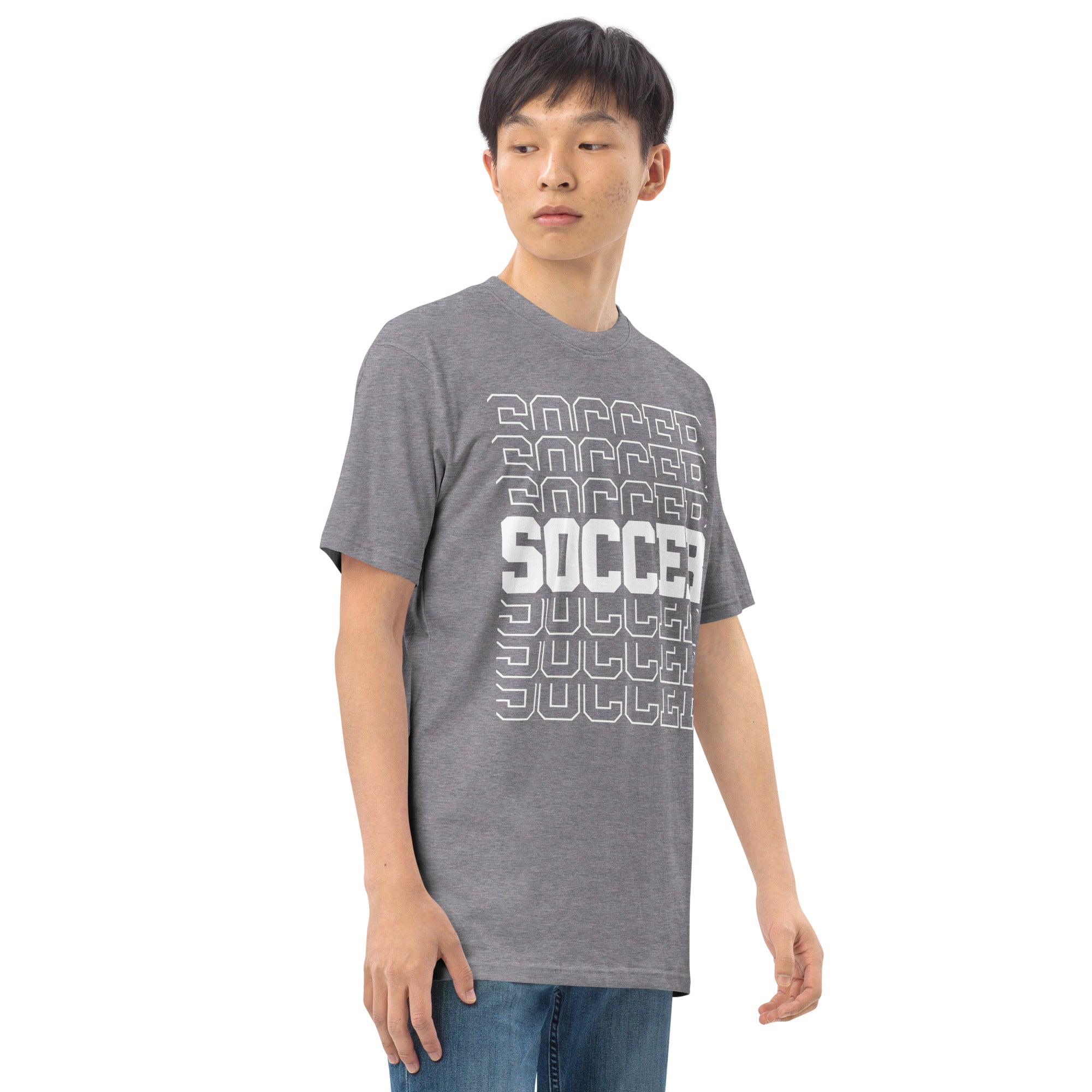 Men’s premium heavyweight tee, Soccer World T Shirt,