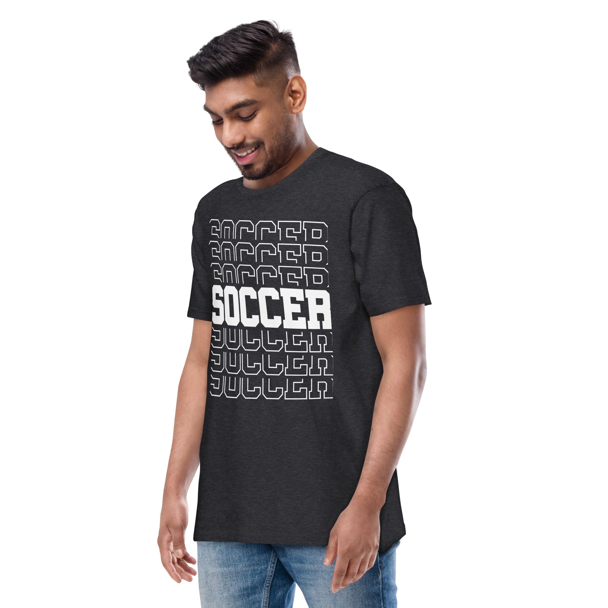 Men’s premium heavyweight tee, Soccer World T Shirt,