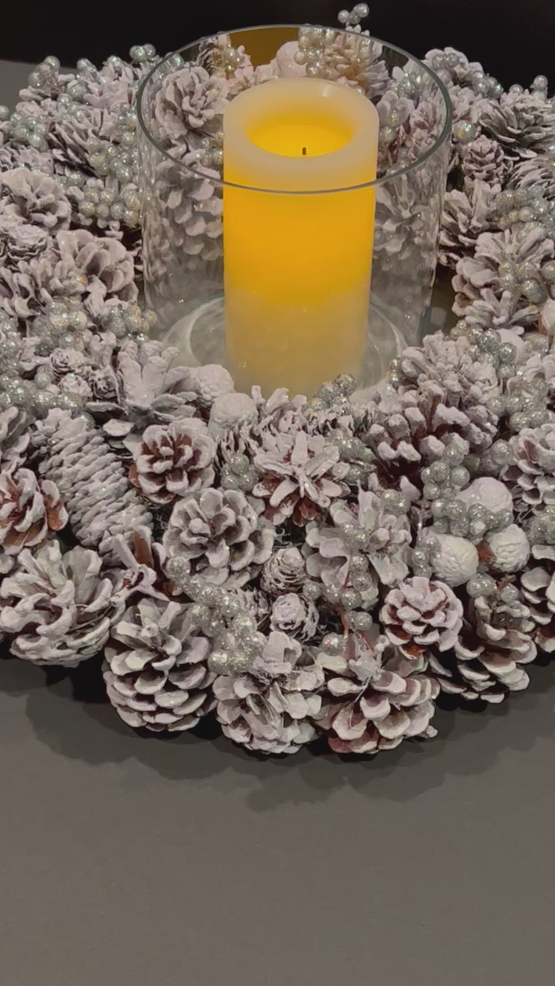 Pinecone Centerpiece  20" Diameter X6" Wide X 6 " H Hurricane Candle Holder