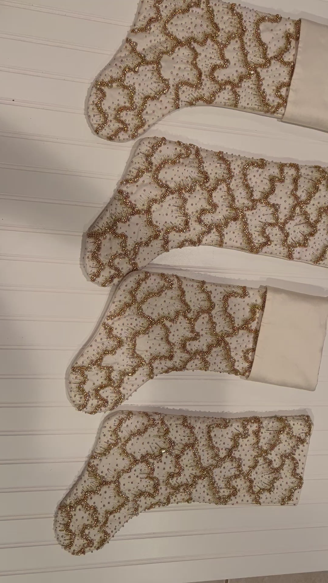 Gilded Bead Luxe Christmas Stocking   ( 20" X 7" Creamy White )