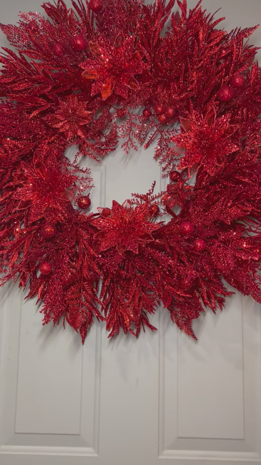 Festive Glittered-Red Bay Leaves Berry Wreath. 28" Diameter