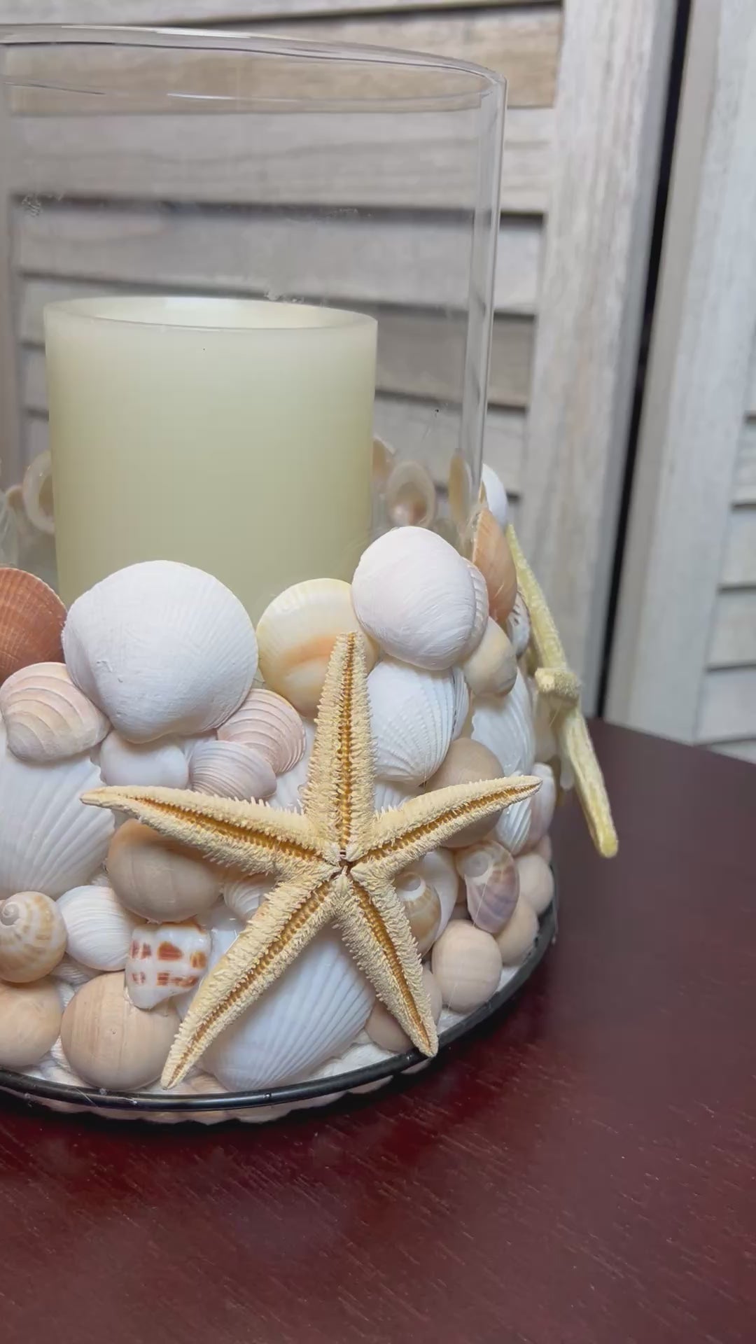 Seashell Glass Candle Holder- 8" H X 5" Wide