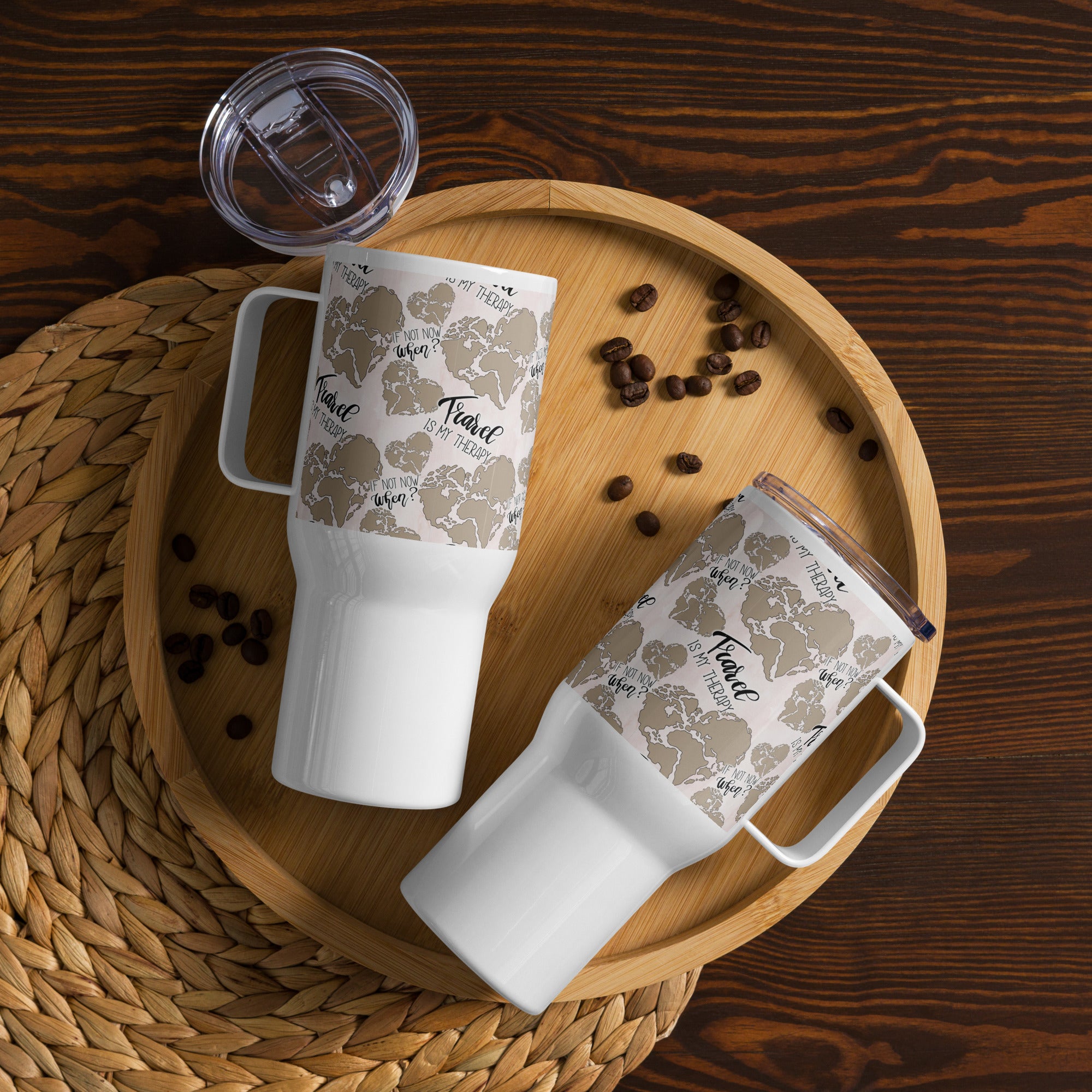 Travel mug with a handle, hot or cold beverage, gift idea