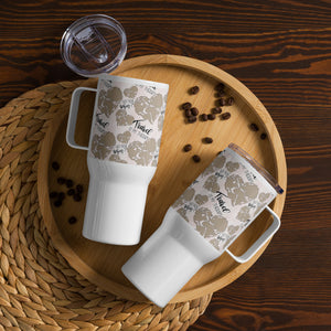 Travel mug with a handle, hot or cold beverage, gift idea